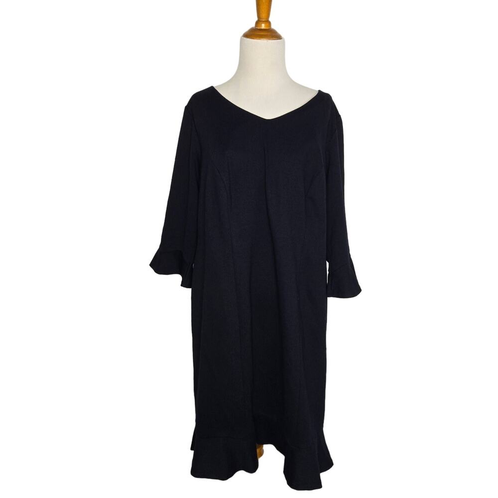 Talbots Professional Ponte Sheath Dress Navy Classic Ruffle Stretch Women 14WP